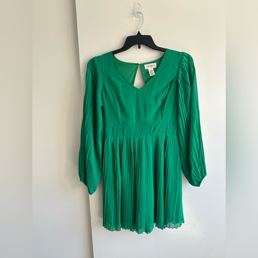 Jessica Simpson Emerald Green Pleated Mini Dress